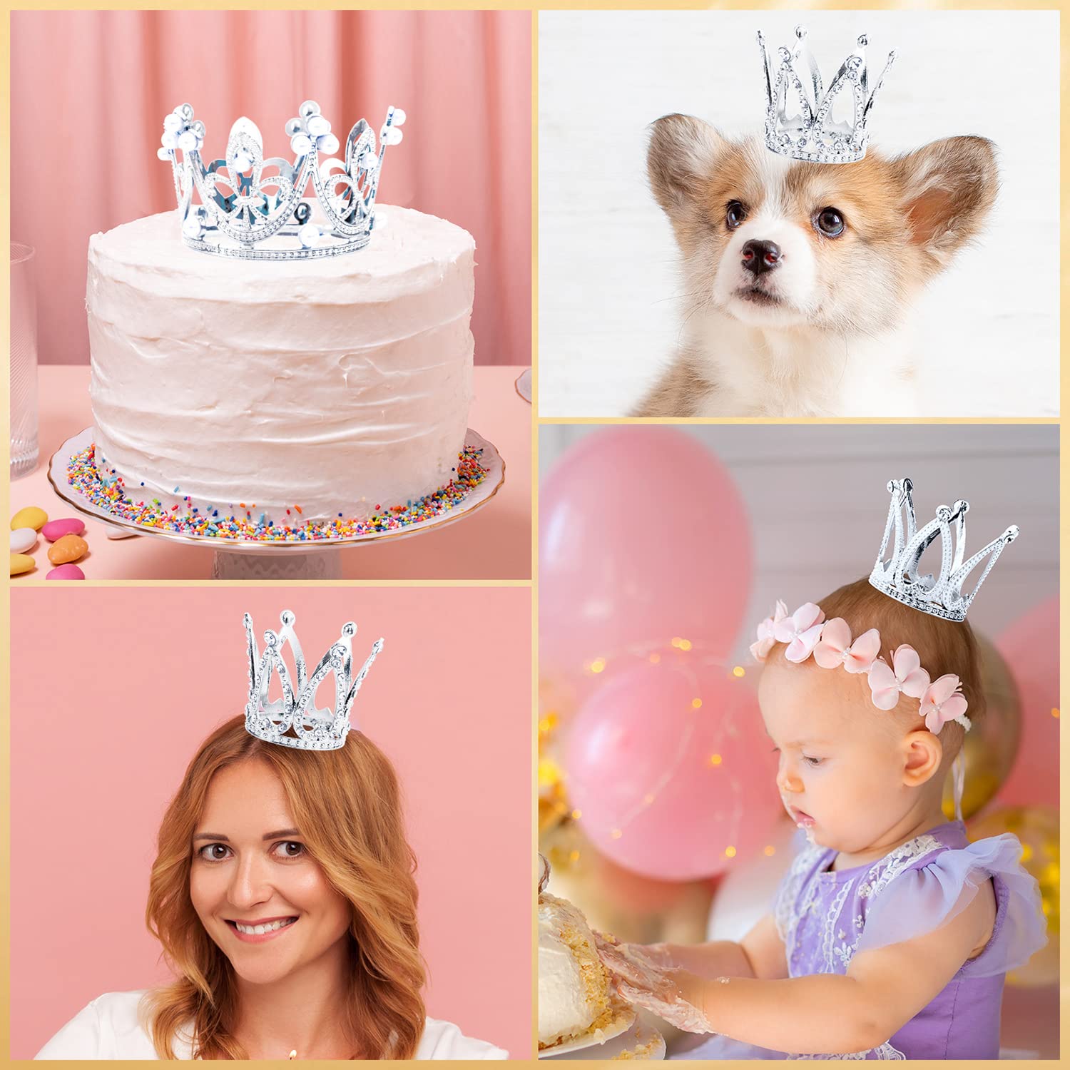 15Pcs Crown Cake Topper, Silver Mini Crowns, Small Crystal Pearl Cupcake Toppers for Flower Arrangements Cupcake Baby Shower Birthday Party Wedding
