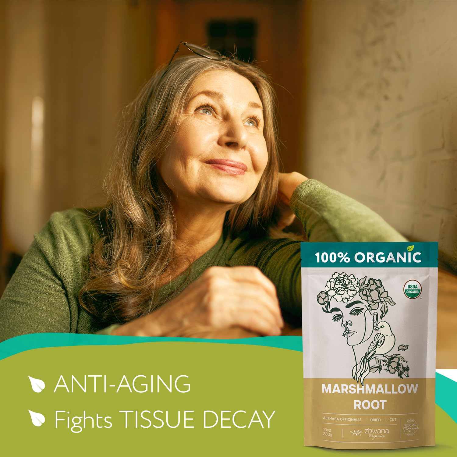 Organic Marshmallow Root Tea (10oz.) - Dried Marshmellow Root Herb (Althaea Officinalis) - Natural Alternative That Helps with Throat Coat, Cough, Gut