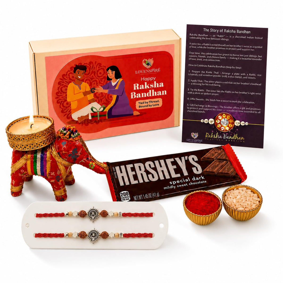 LOVENSPIRE Designer Ganesha Rakhi Gift Hamper for Brother & Bhabhi - Includes 2 Adjustable Rakhi Bracelets, Decorative Haldi Kumkum Holder