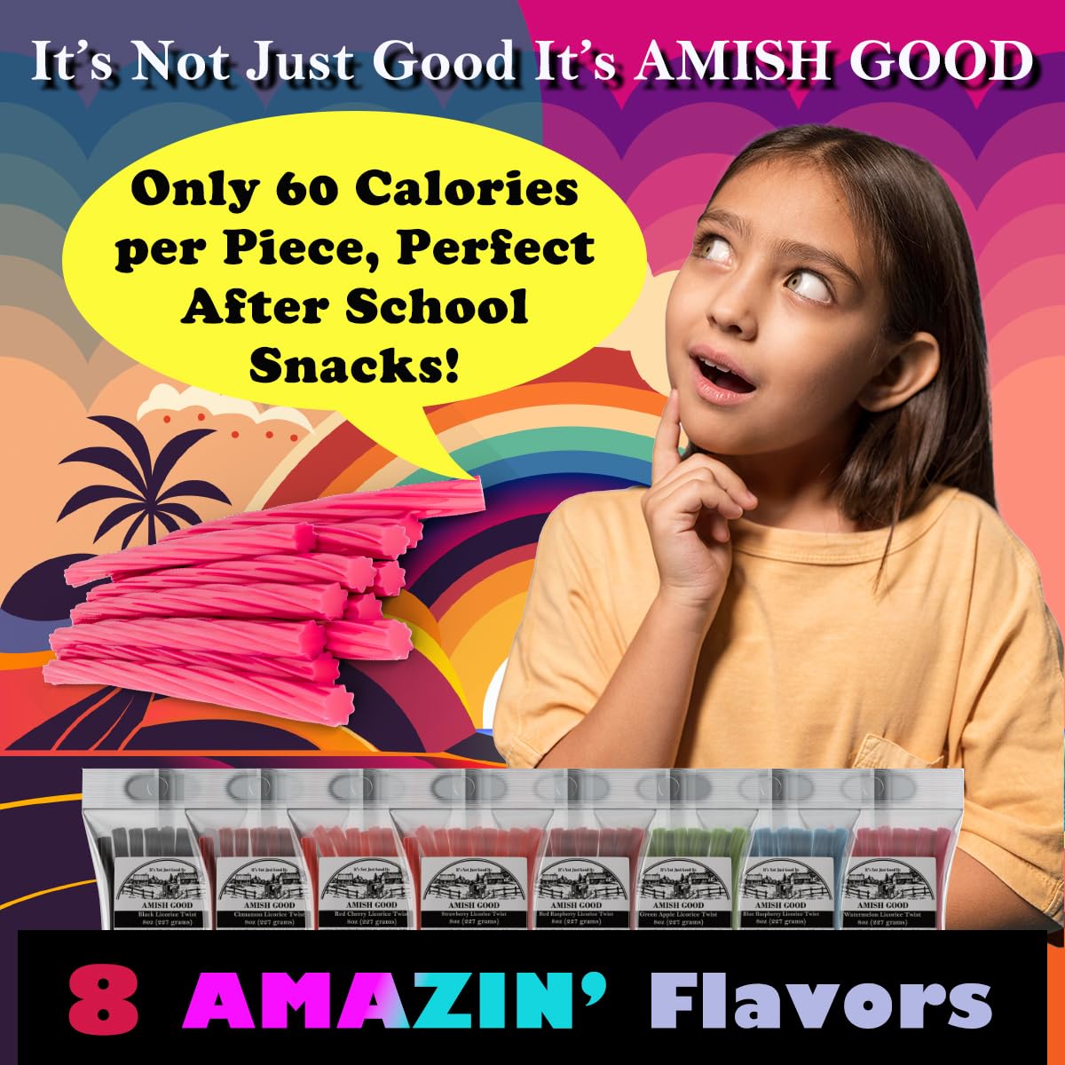 Amish Good Gourmet Licorice Twist Candy - Premium Sweet & Chewy Treat, Watermelon Jumbo Licorice Twist Perfect Snack Under 100 Calories