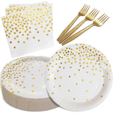 WXLDGHQ White and Gold Paper Plates Napkins Party Supplies,Disposable Gold Dot Paper Dessert Plates,105 PCS Birthday Plates and Napkins Party Supplies