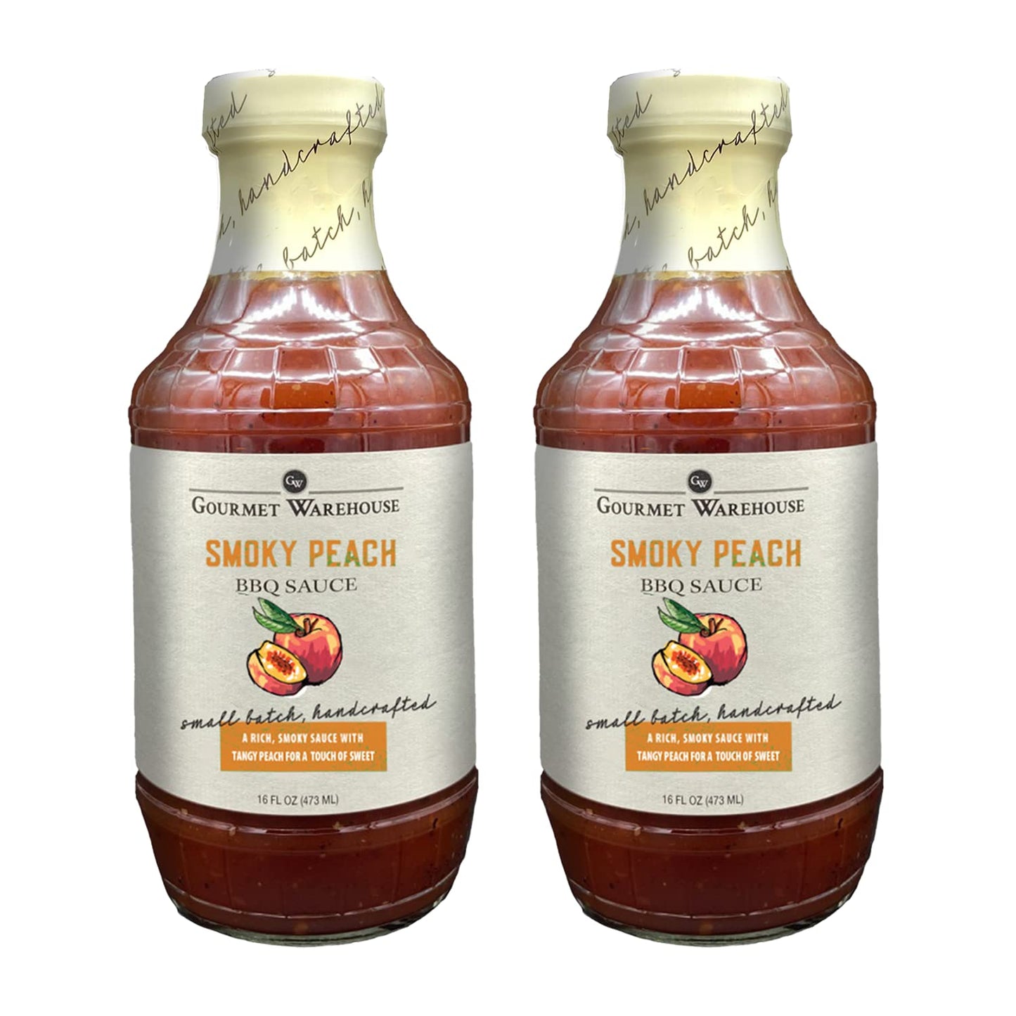 Gourmet Warehouse Smoky Peach BBQ Sauce, Handcrafted In Small Batches Gluten-Free, HFCS-Free, Delicious Sauce 16 Ounces Bottle (Pack of 2)