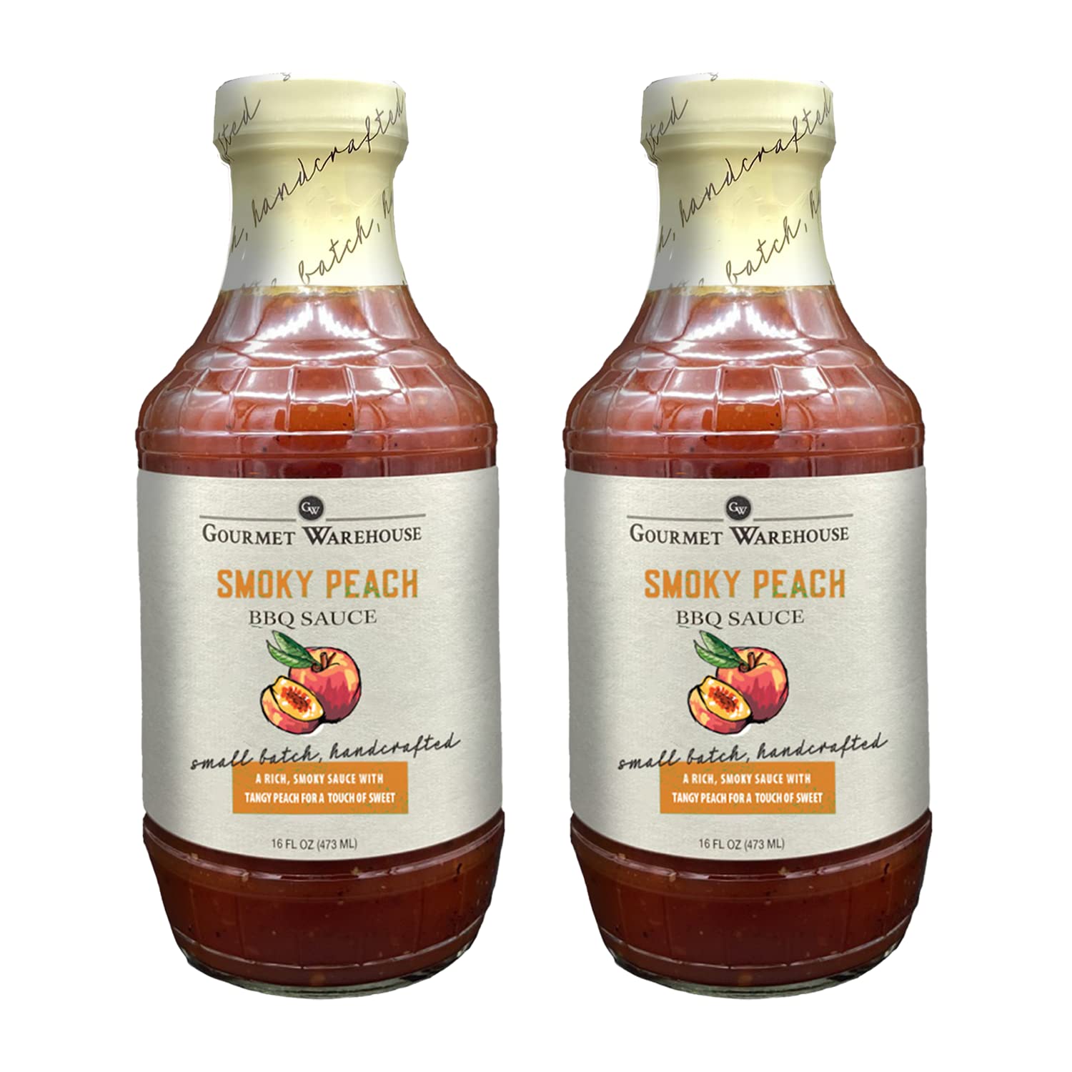 Gourmet Warehouse Smoky Peach BBQ Sauce, Handcrafted In Small Batches Gluten-Free, HFCS-Free, Delicious Sauce 16 Ounces Bottle (Pack of 2)