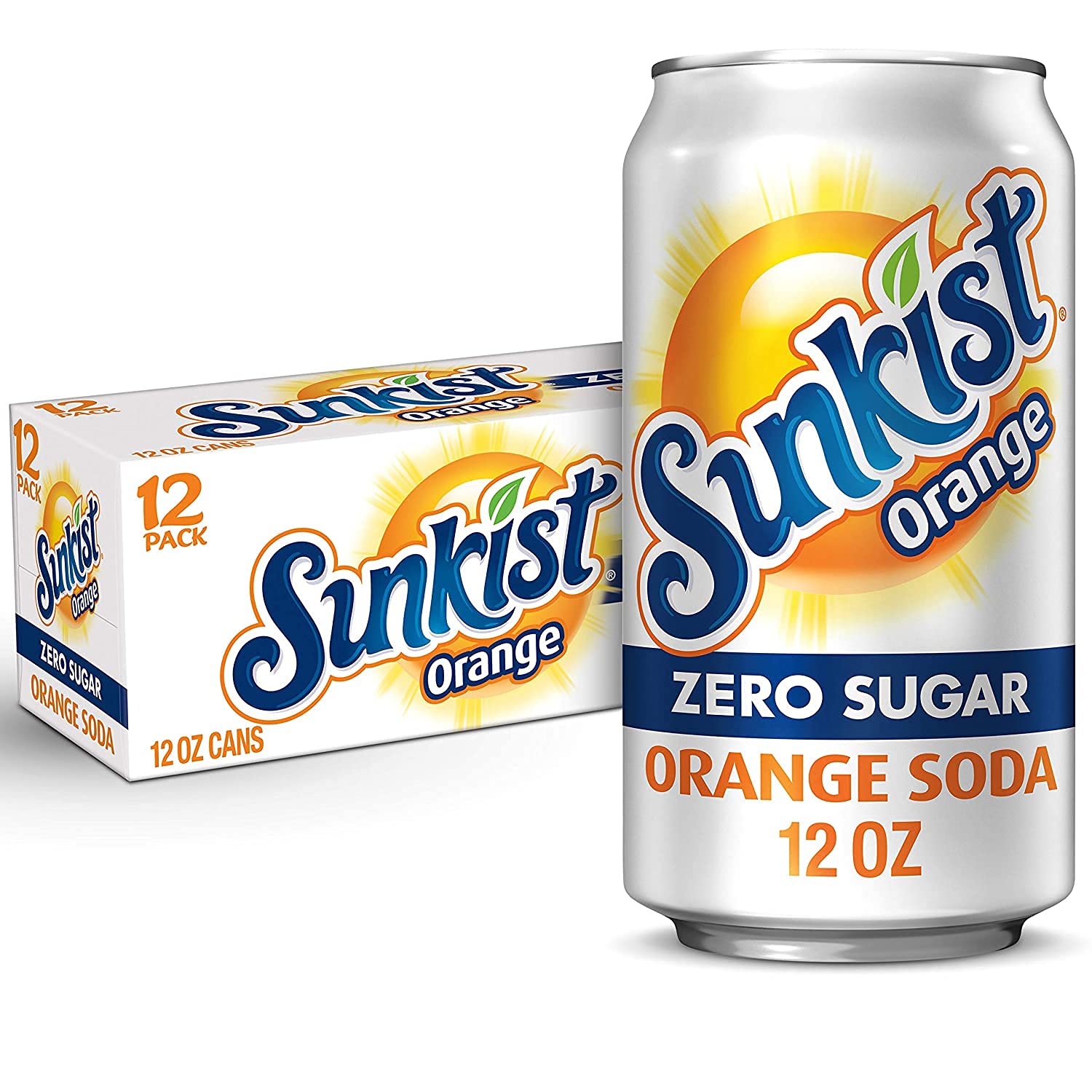 Sunkist Orange Zero Sugar, 12 oz Cans, 12 Units