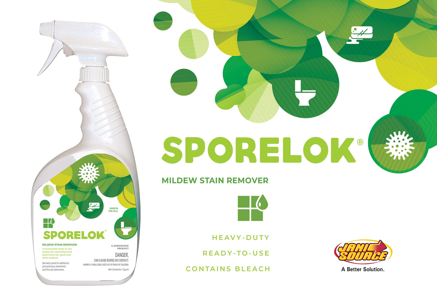 Jani-Source Sporelok Mildew Stain Remover, Heavy Duty, Ready To Use Spray, Fragrance Free 1 Quart (Case of 12)
