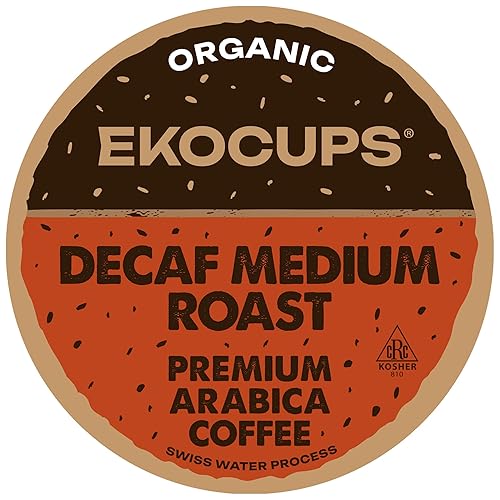 EKOCUPS Organic Decaf Coffee Pods, Swiss Water Decaffeinated Hot or Decaf Iced Coffee For Keurig K Cups Machines, Organic Fair Trade in Recyclable