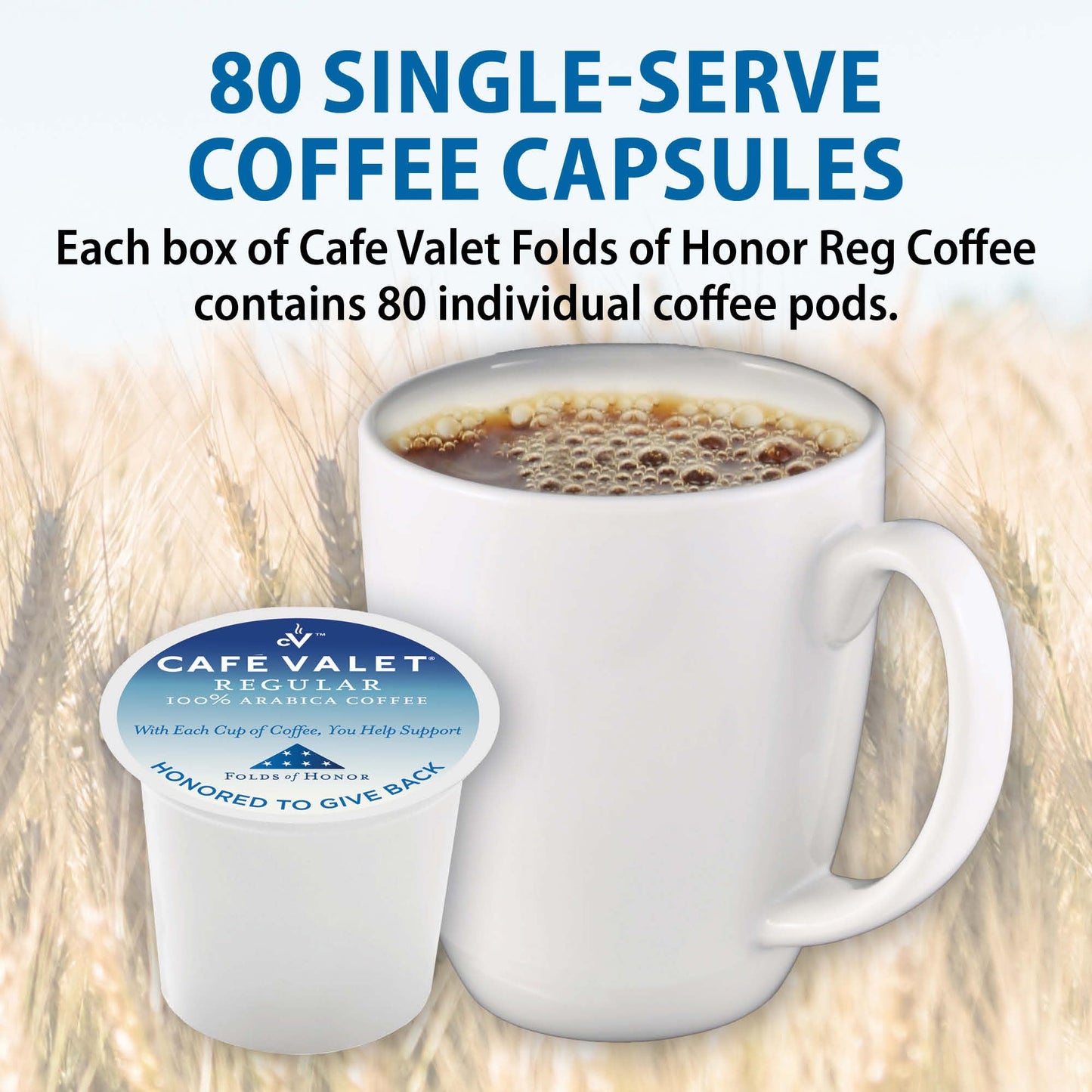 Cafe Valet Folds of Honor Dark Roast Coffee Pods, 80 Count - Contributing to Military Family Scholarships