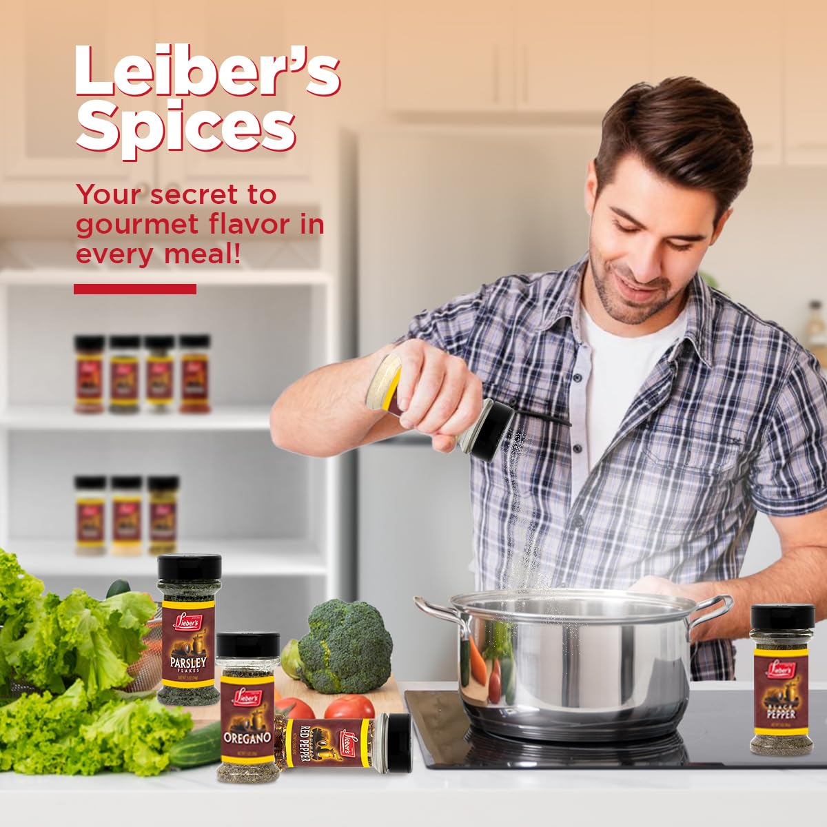 Lieber's Spice Set, Starter Seasoning & Herb 12 Piece Gift Set, Onion & Garlic Powder, Black, White, Crushed Red Pepper, Paprika, Oregano, Basil