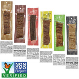 Primal Spirit Vegan Jerky - Sampler Pack, 10g. Plant Based Protein, Certified Non-GMO ("Classics" Thai Peanut, Mesquite Lime, Teriyaki, Hot & Spicy