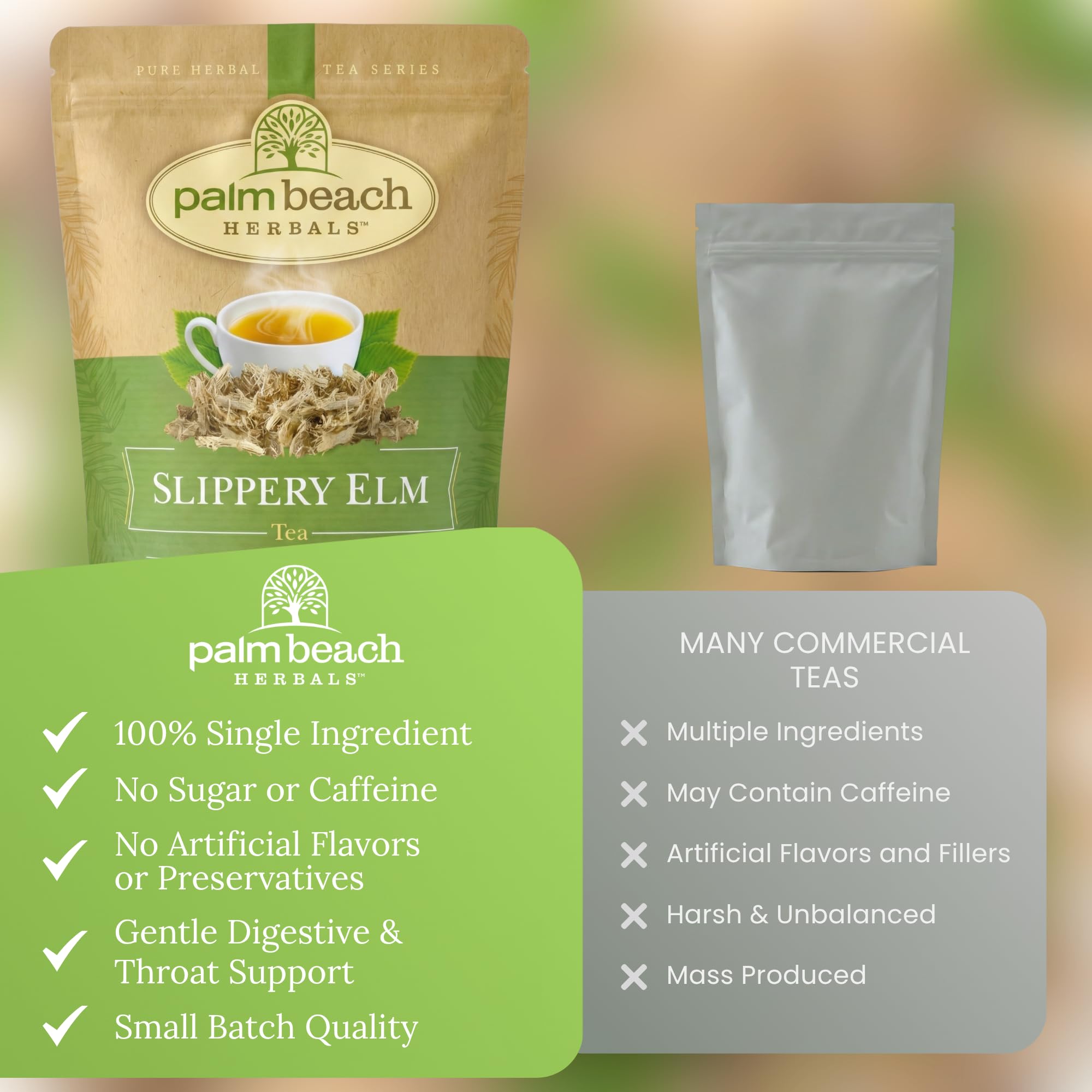 Palm Beach Medicinal Herbs Slippery Elm Tea - Slippery Elm Bark for Throat, Digestive and Wellness Support - Caffeine Free - Sugar Free - 30 Herbal