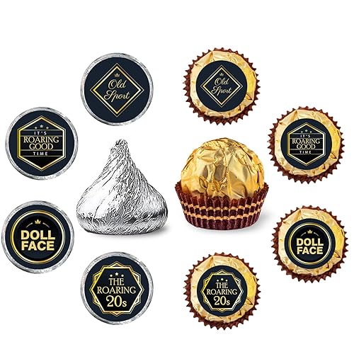 Roaring 20s Round Candy Sticker - Gatsby 1920s Vintage Jazz Flapper Party Wedding or Birthday Party Favors Sticker Labels Fit Chocolate Candy?160