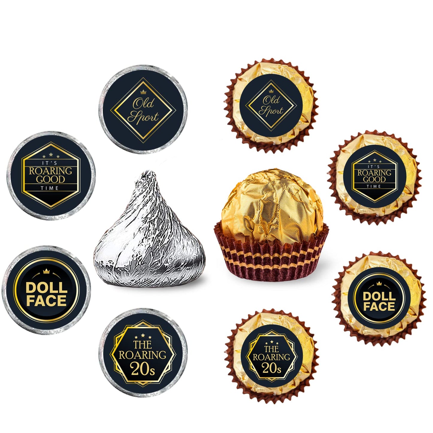 Roaring 20s Round Candy Sticker - Gatsby 1920s Vintage Jazz Flapper Party Wedding or Birthday Party Favors Sticker Labels Fit Chocolate Candy?160