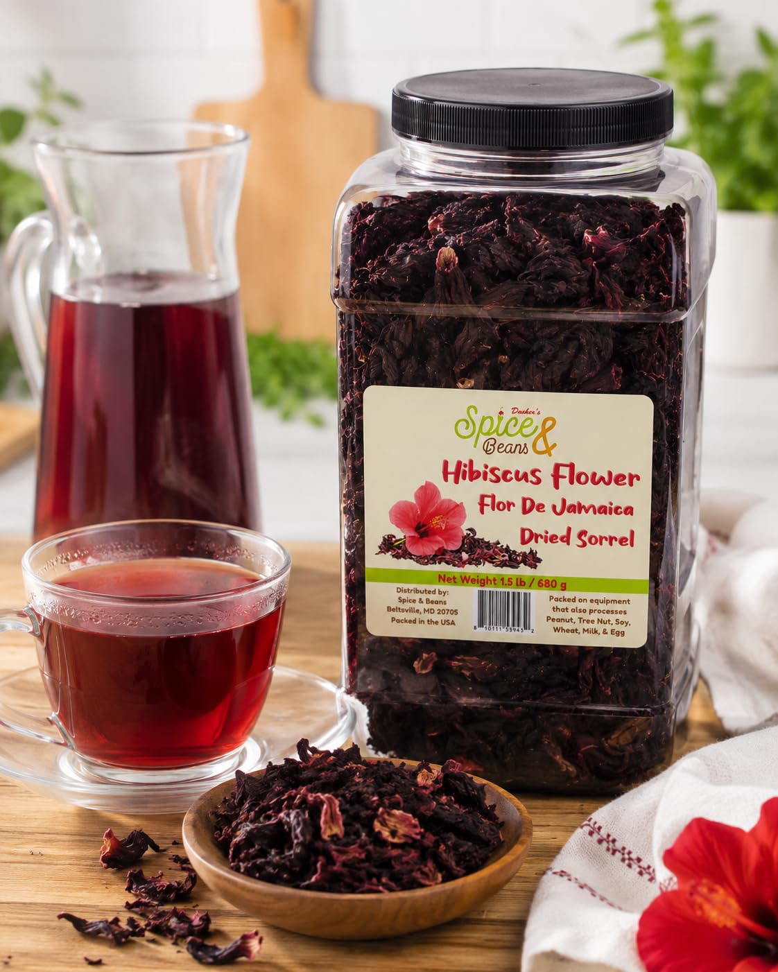 Dried Hibiscus Flower 1.5 lb | Flor De Jamaica & Dried Sorrel | Tea, Jamaican Sorrel Drink, Herbal Beverages | Resealable USA Packed Container |