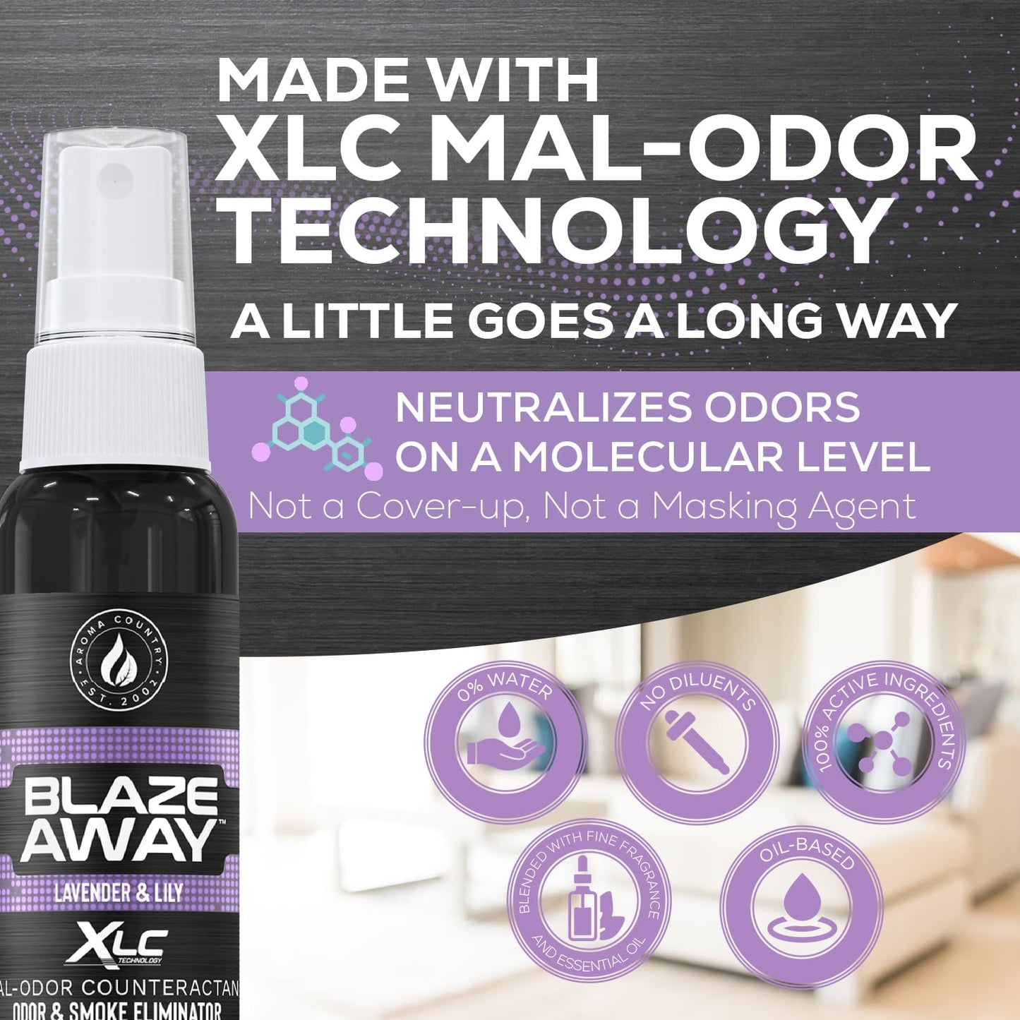 Blaze Away Commercial Air Freshener & Odor Eliminator for Strong Odor - Industrial-Grade Room Spray & Room Deodorizer for Home, Car, Smoke & Pet Odors