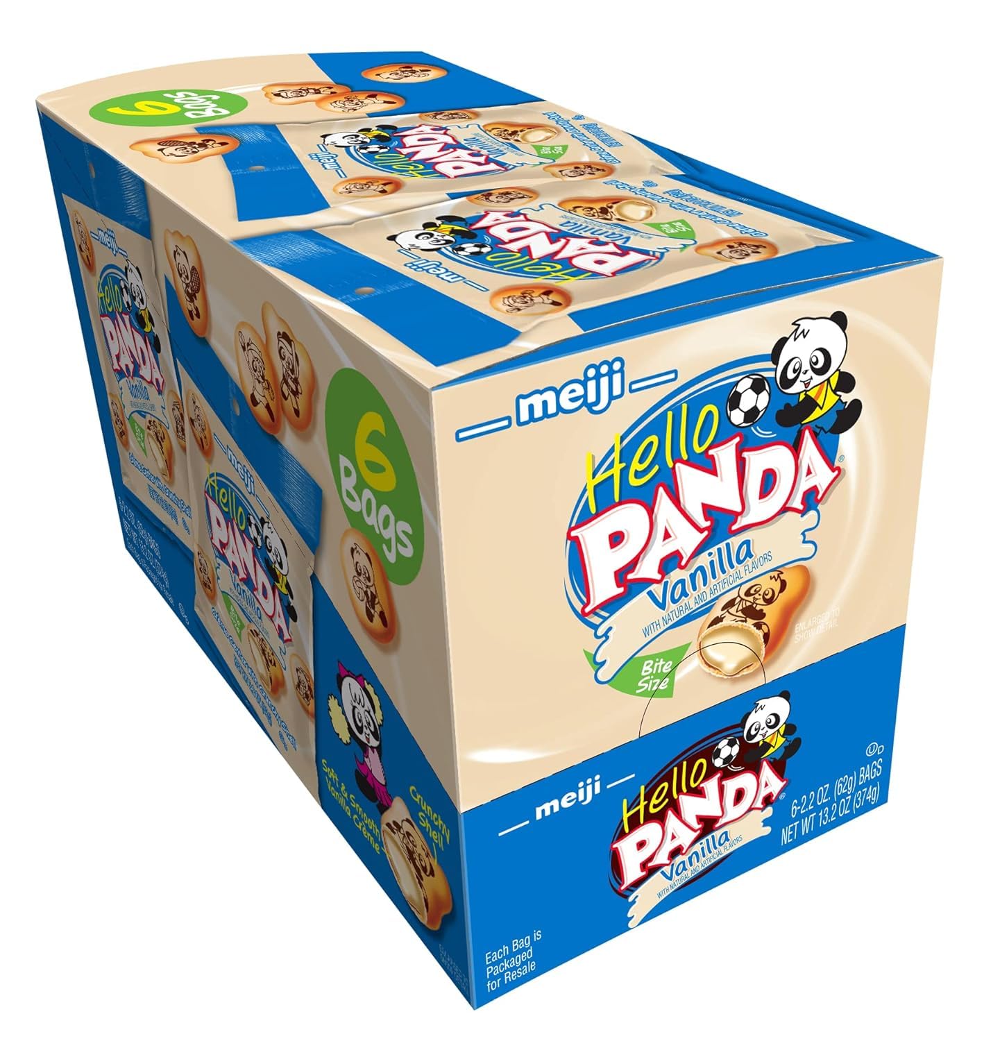 Panda Cookies Vanilla Filled, 2.2 oz Each Bag, Pack of 6, Bite Sized Cookies