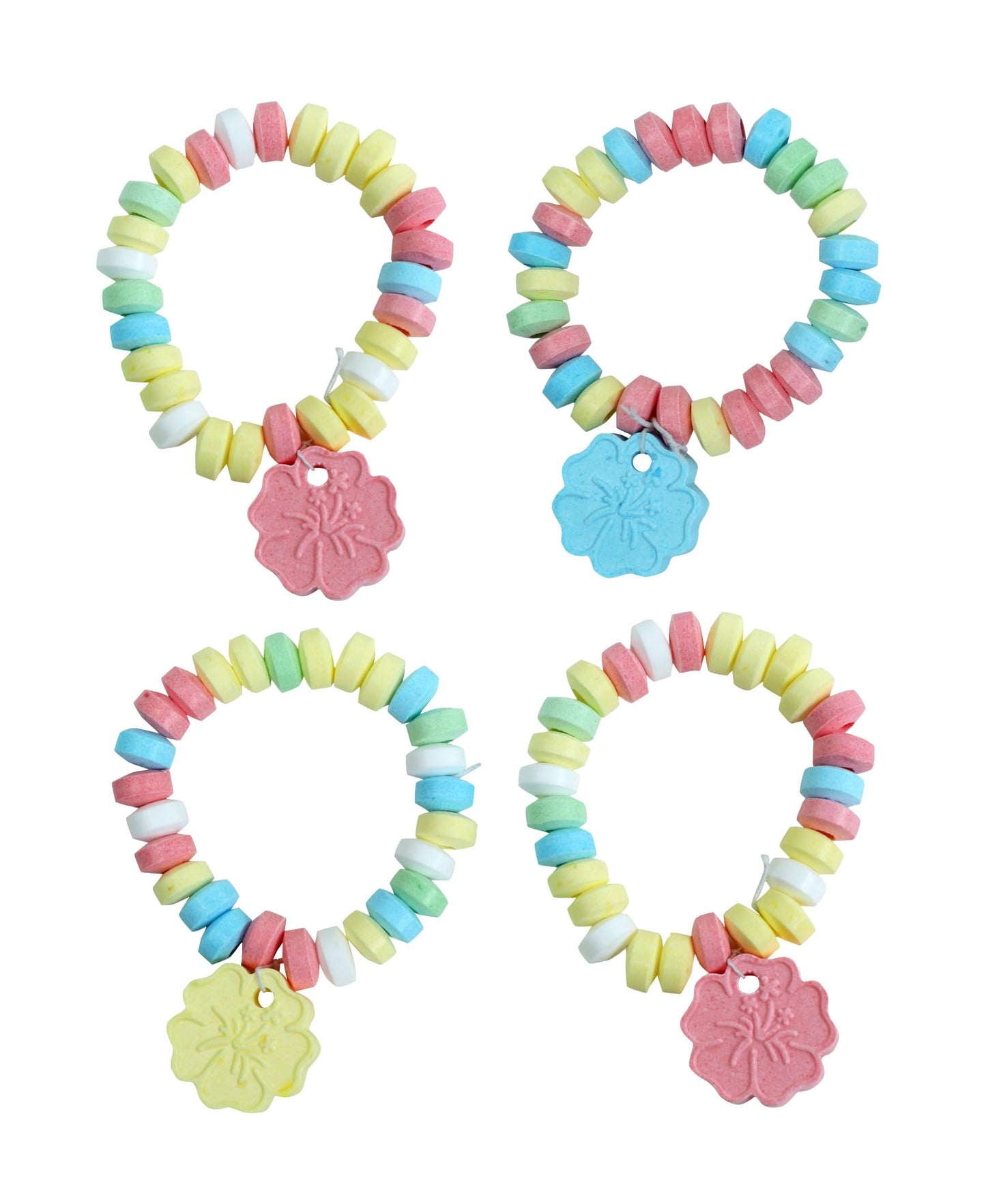 Candy Flowers - 24 Hibiscus Flower Shaped Candy Bracelets Individually Wrapped Bulk - Great for Spring Easter Party Favors - Easter Basket Stuffers