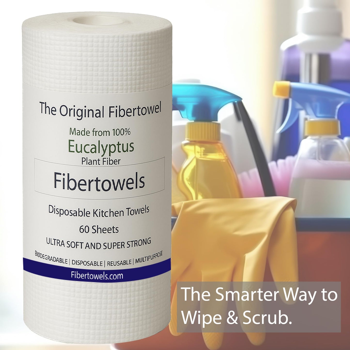 3 Pack Fibertowels Disposable Kitchen Towels Rolls XL 12" x 10", Ultrasoft & Super Strong, Eucalyptus Plant-Based Highly Absorbent Kitchen & Bathroom