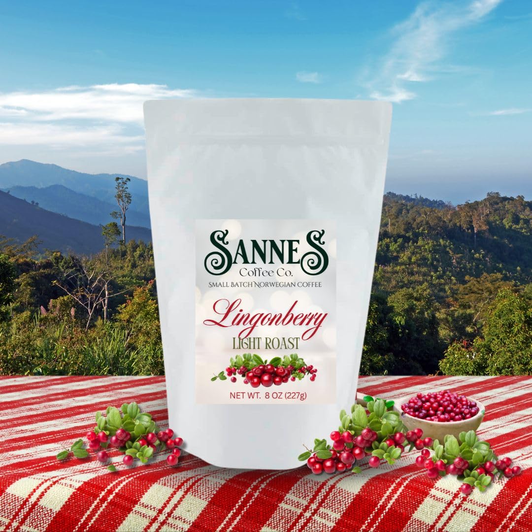 Sannes Coffee, Norwegian Lingonberry Light Roast Coffee, 8oz Ground