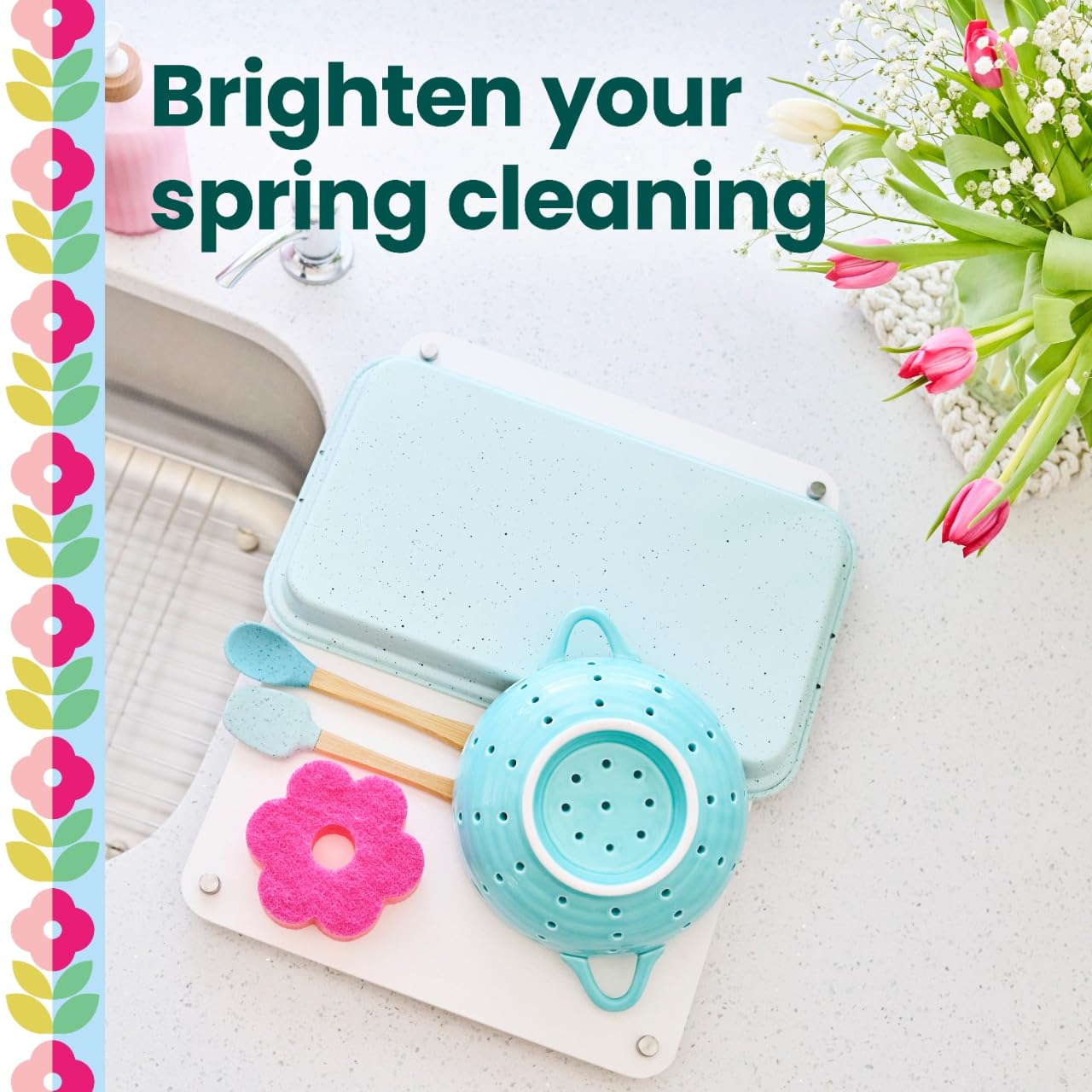Scotch-Brite Brite Blooms Extra Gentle Scrub Sponge, Dishwasher-Safe Kitchen Sponge for Cleaning Delicate Surfaces, Pink Spring Flower Dish Sponges