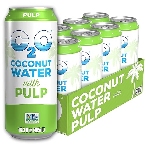 C2O Pure Coconut Water with Pulp, 16.3 Fluid Ounce, Pack of 8