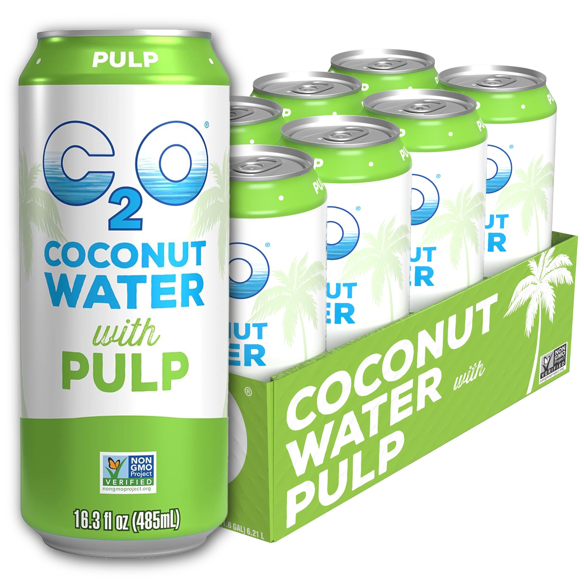 C2O Pure Coconut Water with Pulp, 16.3 Fluid Ounce, Pack of 8