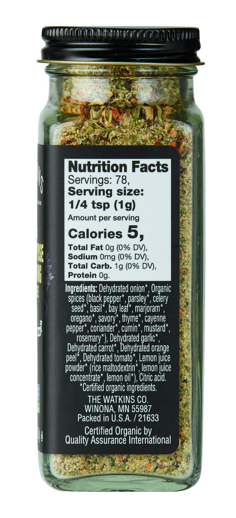 Watkins Gourmet Organic Spice Jar, All Purpose Seasoning Salt Free, 2.7 oz