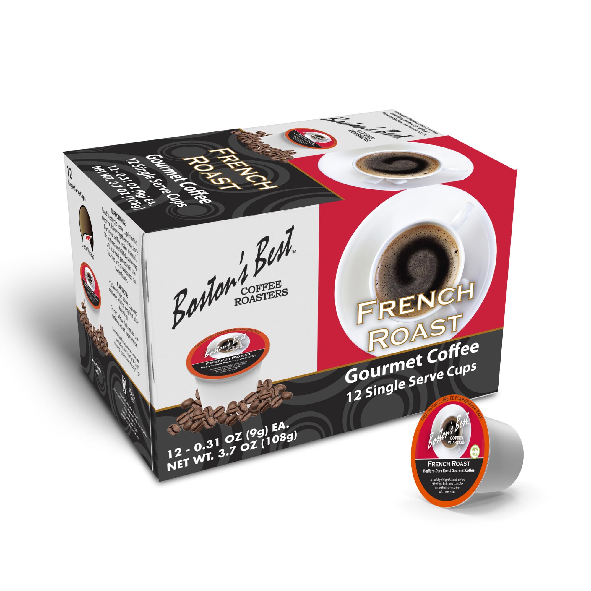 Boston’s Best Coffee - Rich & Bold French Roast Gourmet Flavour, Delectable Dark Roast, Compatible with Keurig Coffee Maker, 1 Count (12 Single Serve
