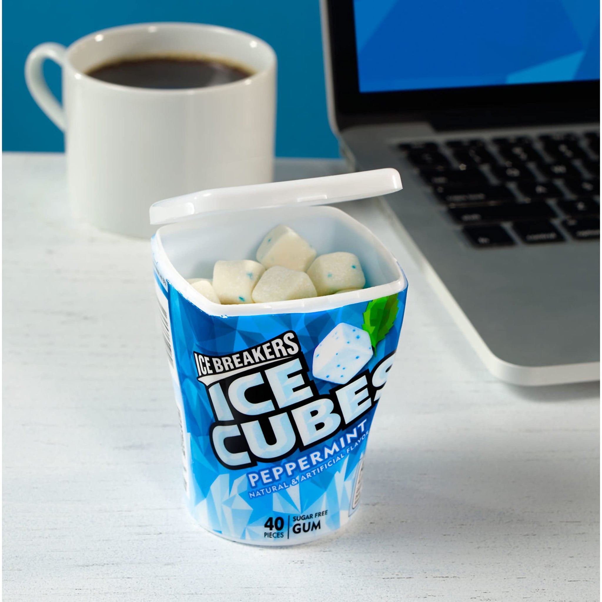 ICE BREAKERS Ice Cubes Peppermint Sugar Free Chewing Gum Bottle, 3.24 oz (40 Pieces)