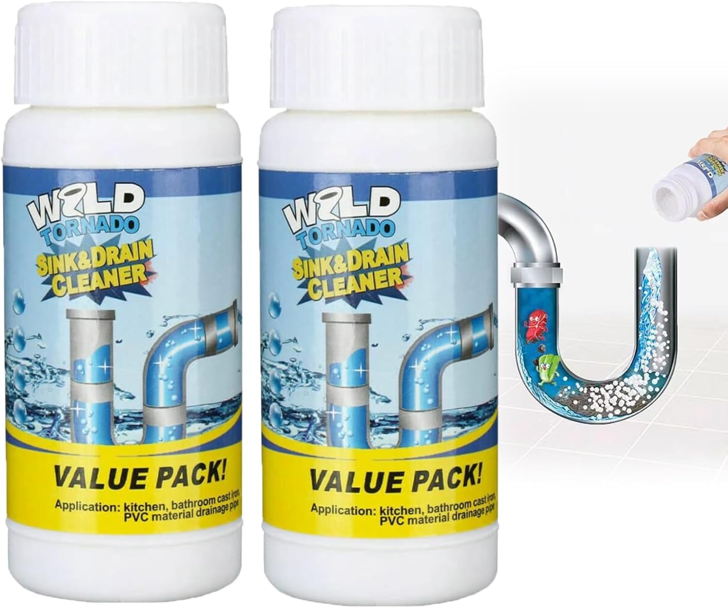Sink and Drain Cleaner, Wild Tornado Pipe Dredge, Drain Cleaner for Toilet Kitchen, Pipes Cleaning Tool (2)