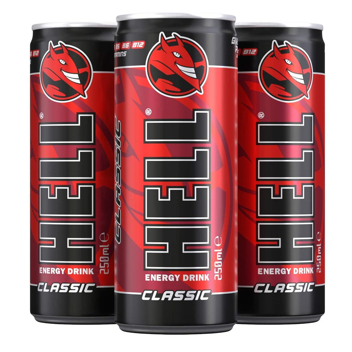 HELL CLASSIC Energy Drink | 32 mg/100 ml Caffeine | Vitamins B3, B5, B6, B12 | No Preservatives | Environmentally Friendly Packaging | 24 x 250ml |