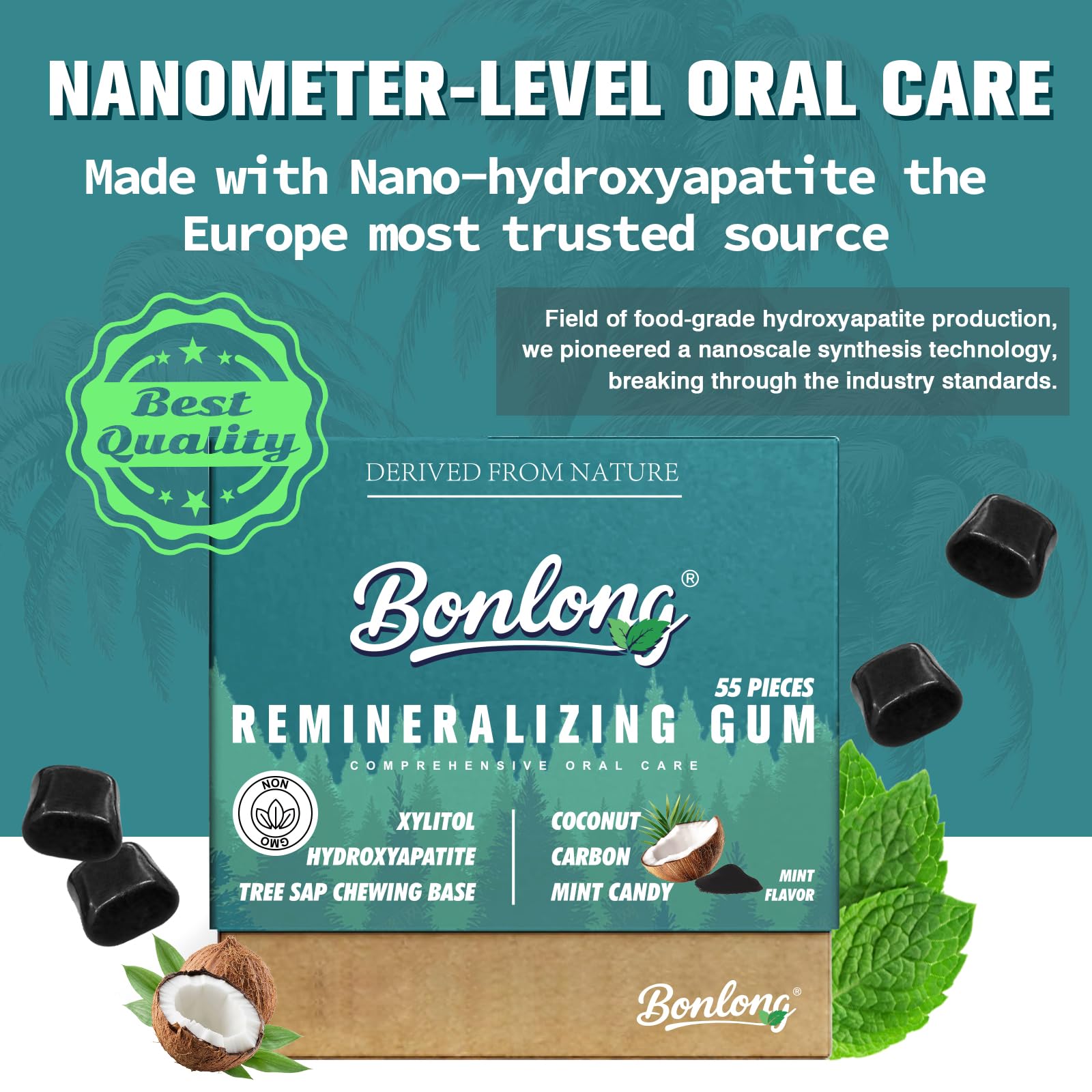 Remineralizing Gum, Remineralizing Gum with Nano Hydroxyapatite & Xylitol & Coconut Carbon, 2026 New Upgrade, Effectively to Mineralizing, Cleaning