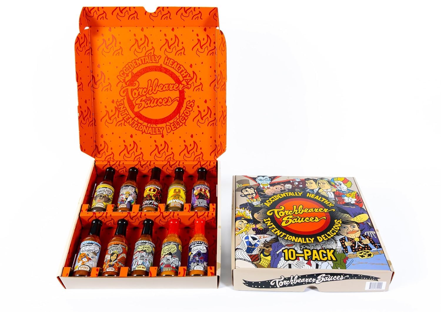 Torchbearer Sauces Hot Sauce Variety Pack, Featured on Hot Ones, All Natural, Extract Free, Gift Set, Made in USA, 5 oz Bottles, 10 Pack