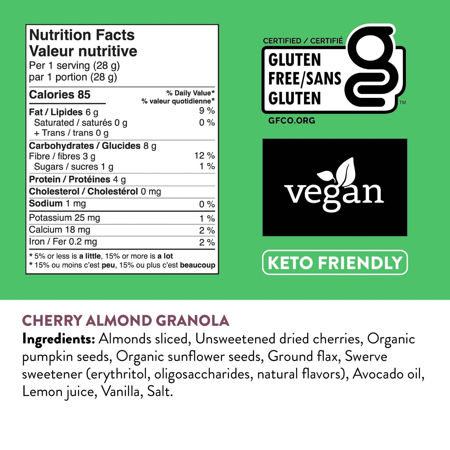 GluteNull Cherry Almond Granola, Keto Friendly, Gluten Free, Plant Based, No Sugar Added, 10oz