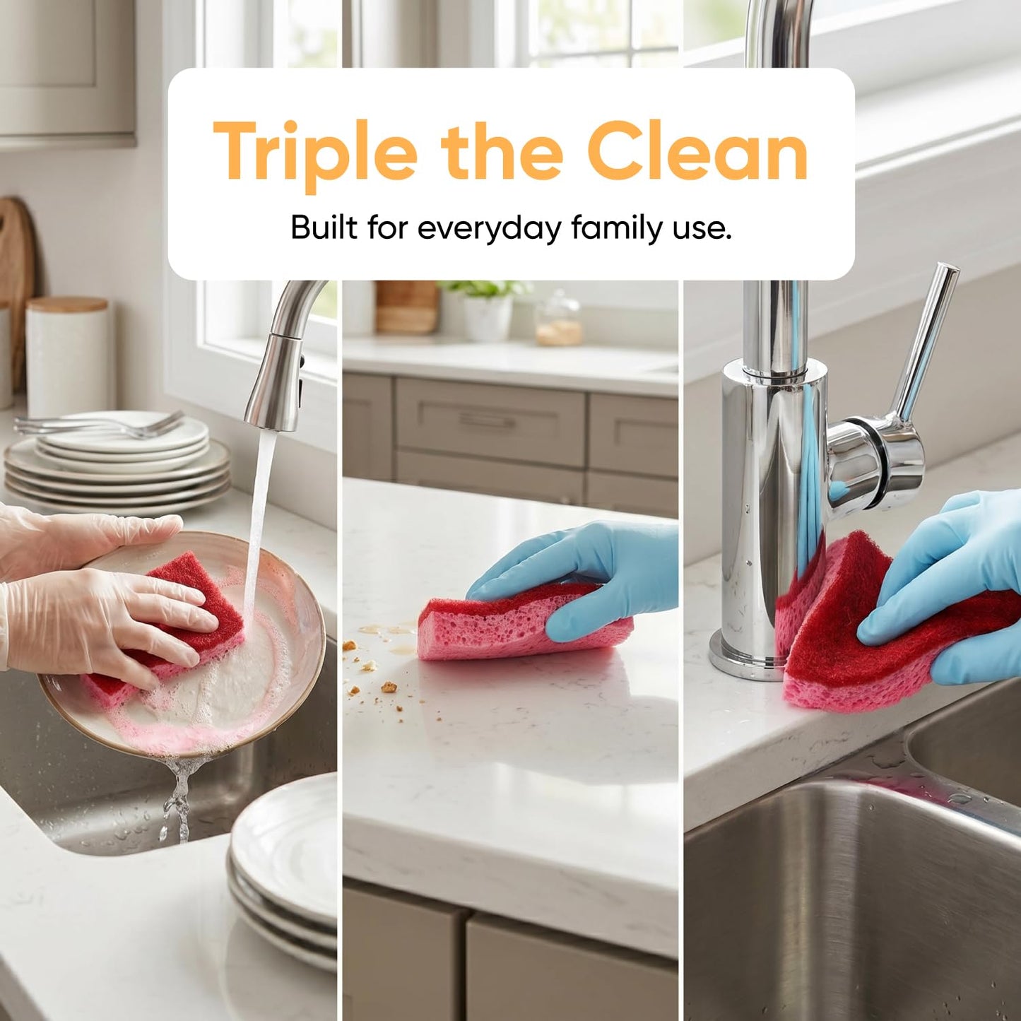 Kitchen Sponges for Washing Dishes, Non-Scratch Cellulose Dish Scrub Sponges, Cleaning Sponges for Household Use, Safe Cleaning Products, Kitchen