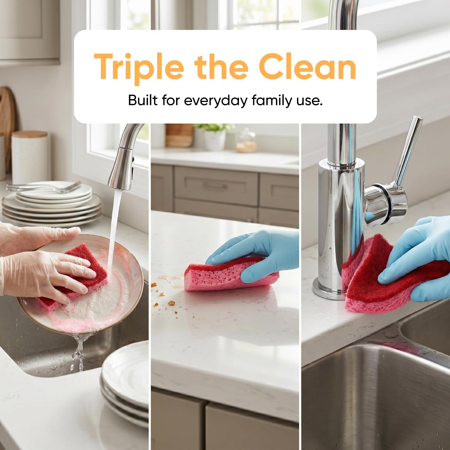 Kitchen Sponges for Washing Dishes, Non-Scratch Cellulose Dish Scrub Sponges, Cleaning Sponges for Household Use, Safe Cleaning Products, Kitchen