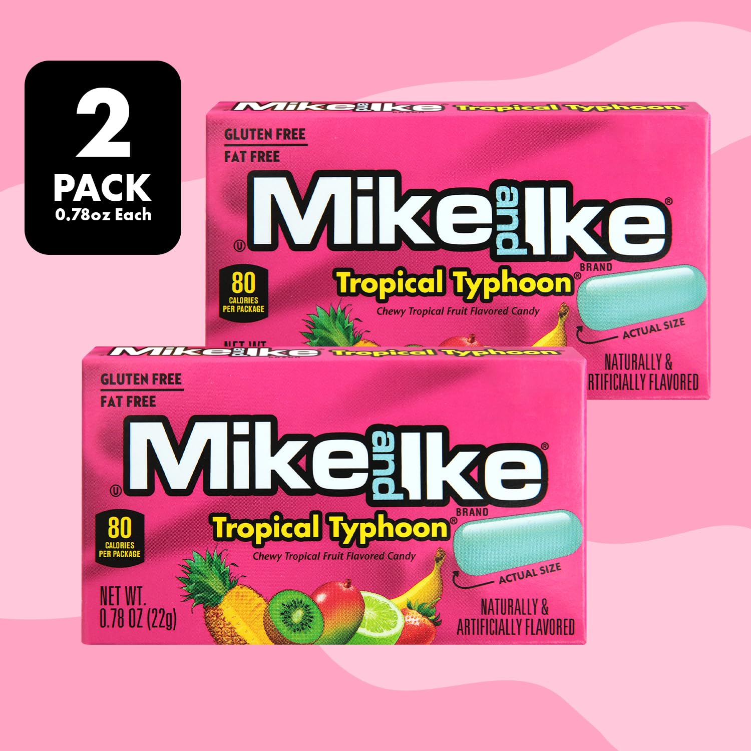 Mike and Ike Tropical Typhoon Candy, 2 Pack of Boxes 0.78 OZ Each, Ideal Mike and Ike Candy for Your Favorite Films, Perfect for Sharing with Friends