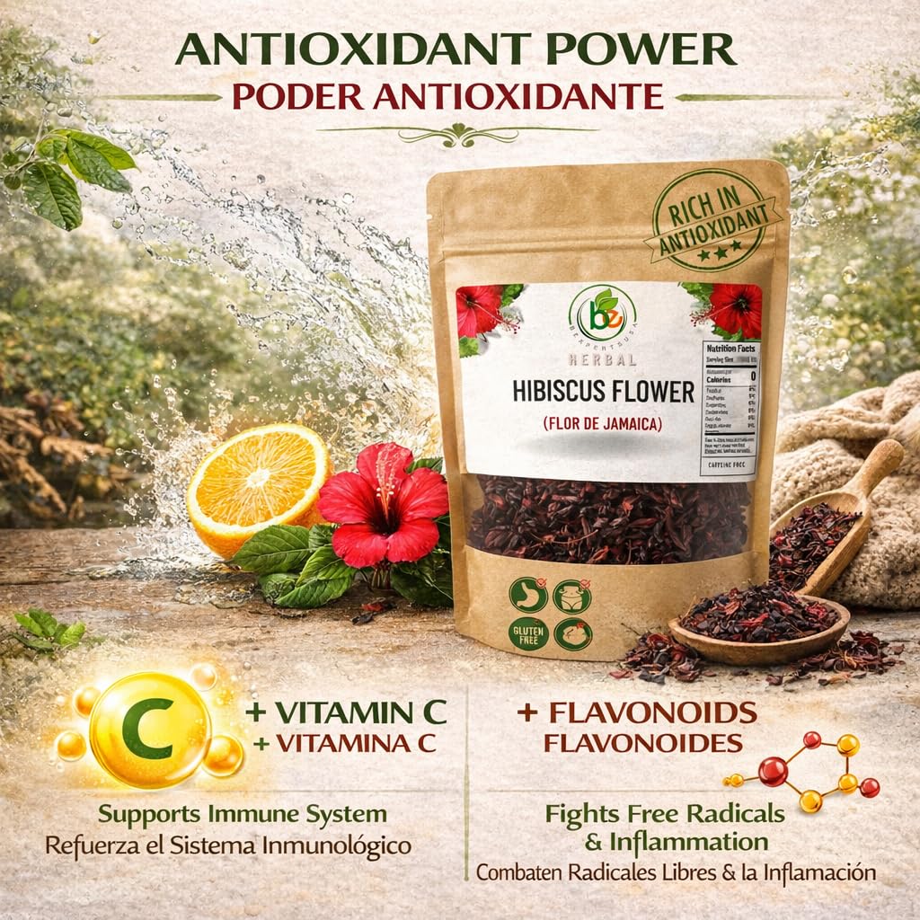 Jamaica (Hibiscus) Dried Flowers - 4 oz Loose Leaf Herbal Tea - Whole Petals & Flowers - Authentic Mexican Agua Fresca Ingredient - 100% Natural