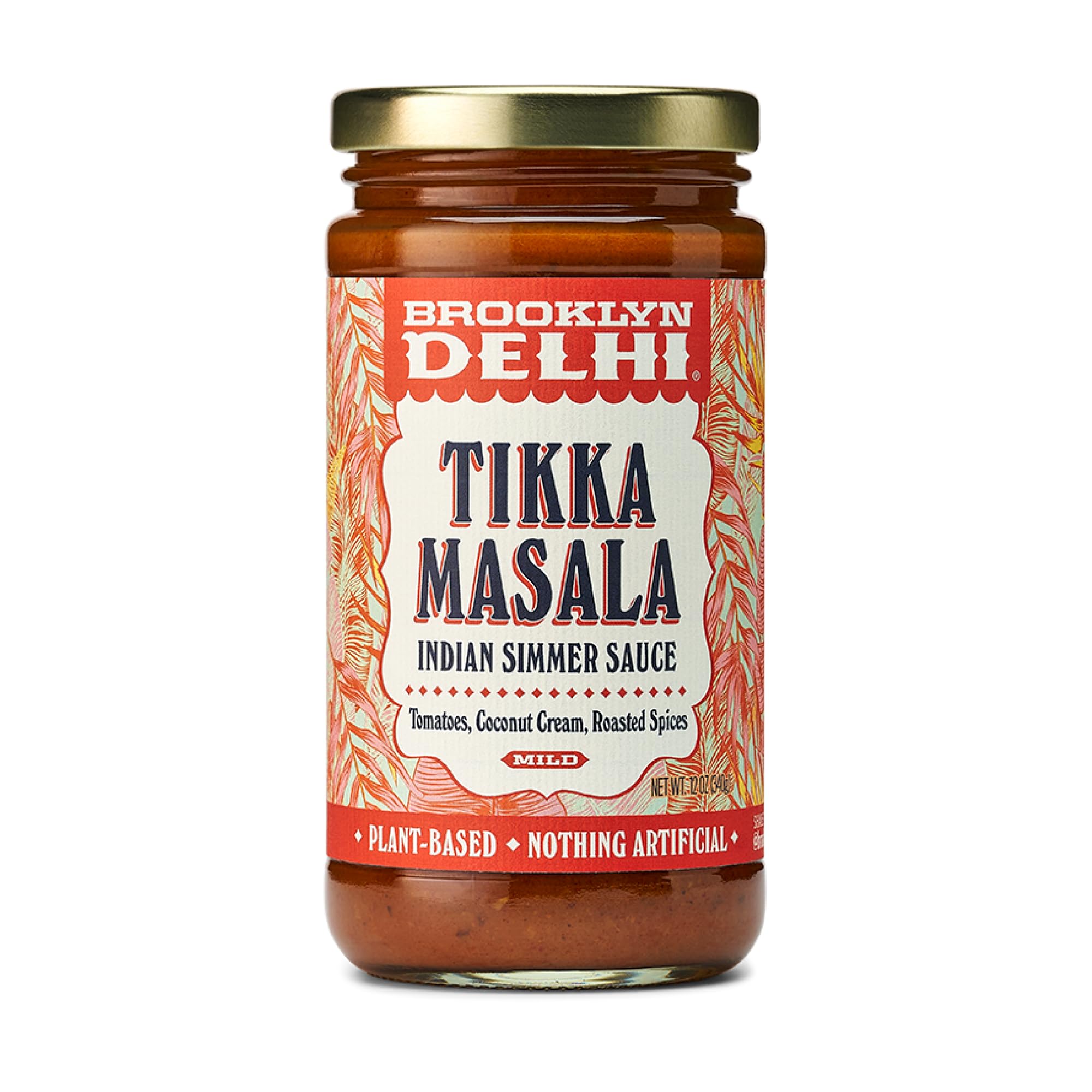Brooklyn Delhi Tikka Masala - Indian Simmer Sauce - Tangy Tomatoes, Luscious Coconut Cream, Roasted Spices - 12oz - Mild Enough for a kid, Flavorful