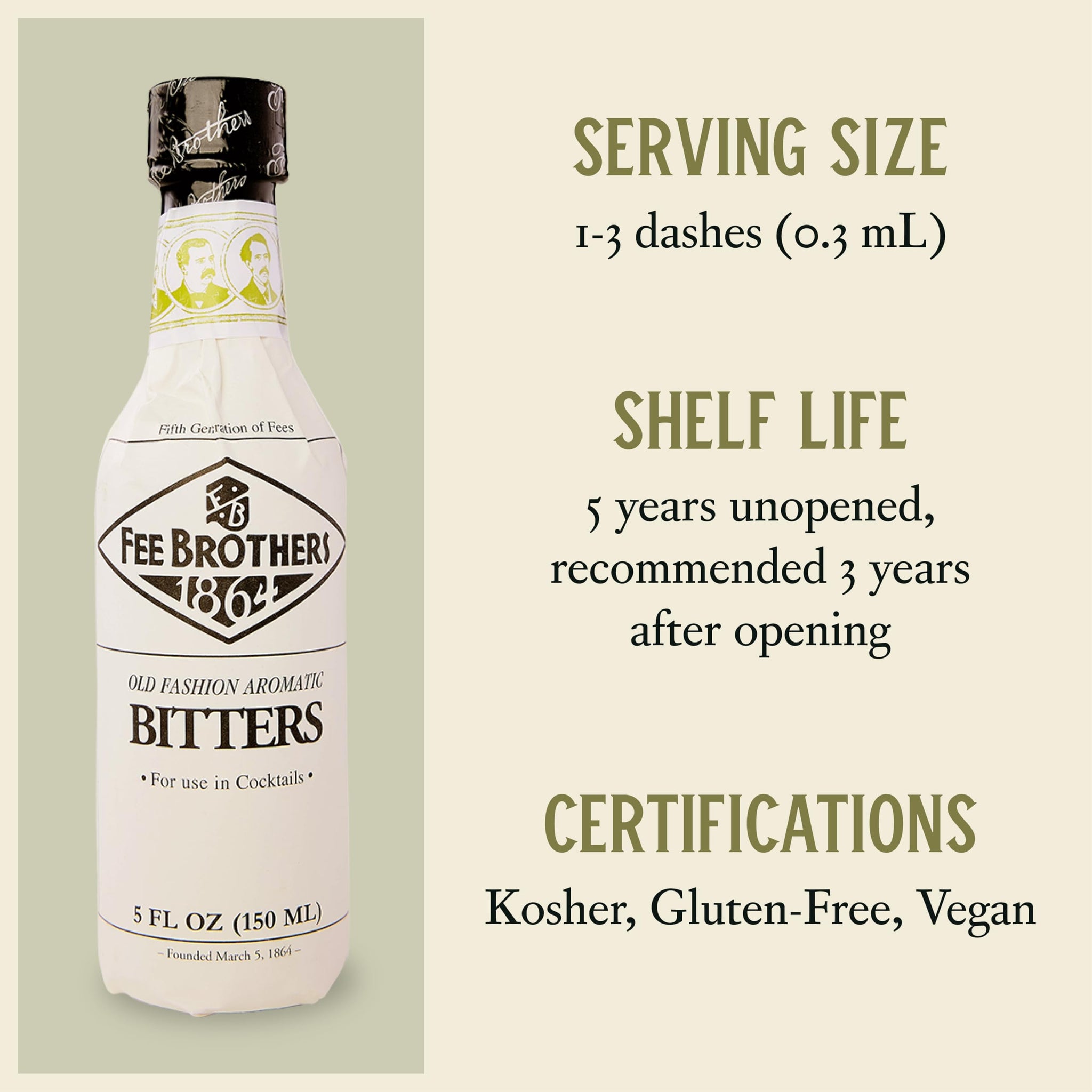 Fee Brothers Old Fashion Cocktail Bitters - Aromatic Cocktail Mixer & Concentrated Flavoring, Gluten Free, Vegan-Friendly, 5 fl oz