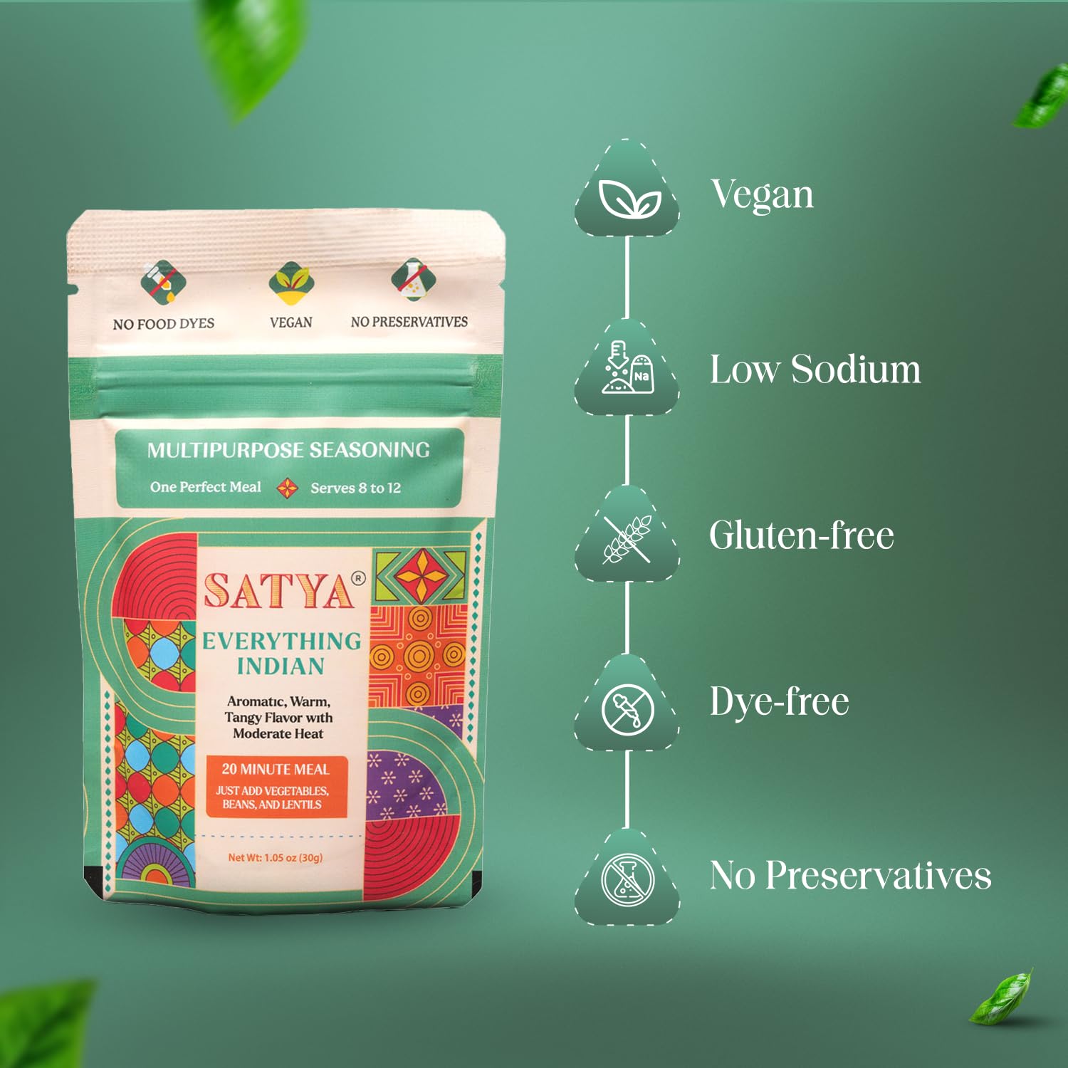 Satya Everything Indian Masala Mix All Purpose Indian Seasoning Powder 5 Fresh Sachets x 30g (150g Total) Instant Flavor for Vegetables, Dal, Beans