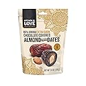 Kitchen & Love Chocolate Covered Almond Stuffed Dates in a Convenient Resealable Pouch, 8 Individually Wrapped Pieces, 85% Extra Dark Chocolate