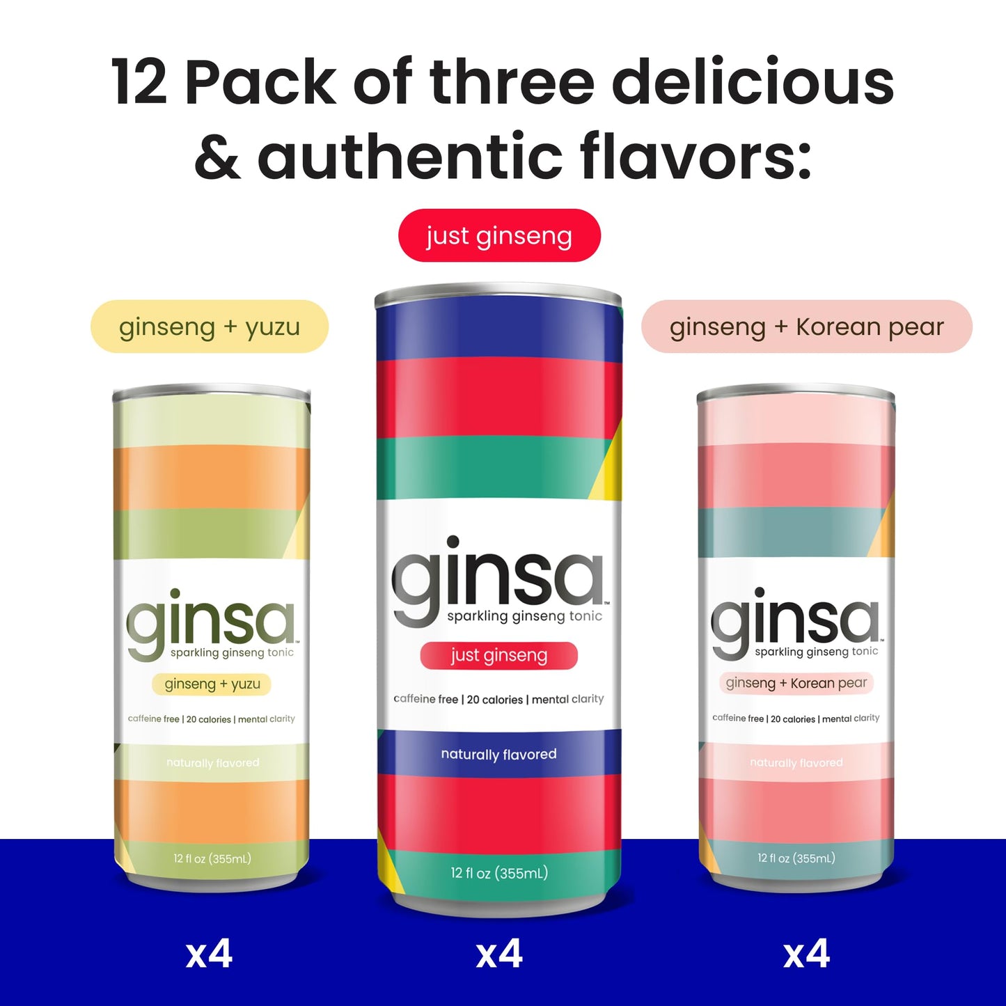 ginsa Sparkling Ginseng Energy Drink with Korean Red Ginseng | Natural Energy Booster | Non-GMO, Supports Focus & Clarity with Pure Ginseng Root, No