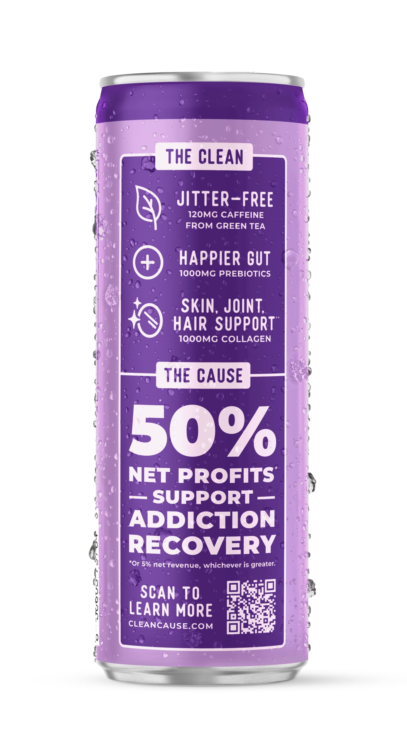 CLEAN Cause Berry Vanilla Sparkling Pick-Me-Up with Prebiotics & Collagen Peptides (12oz cans, 12-Pack Case) Low Sugar, 120mg Caffeine, Healthy