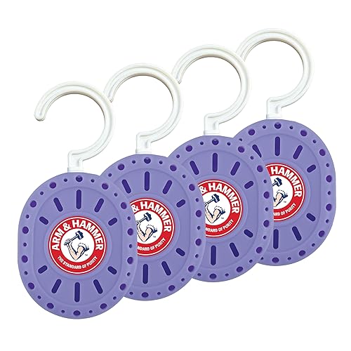 Arm & Hammer OdorBusterz ClosetMATE™, Lavender, 4 Count - Hanging Odor Absorber with Baking Soda, 360° Rotating Hook for Closets, Lockers & Storage