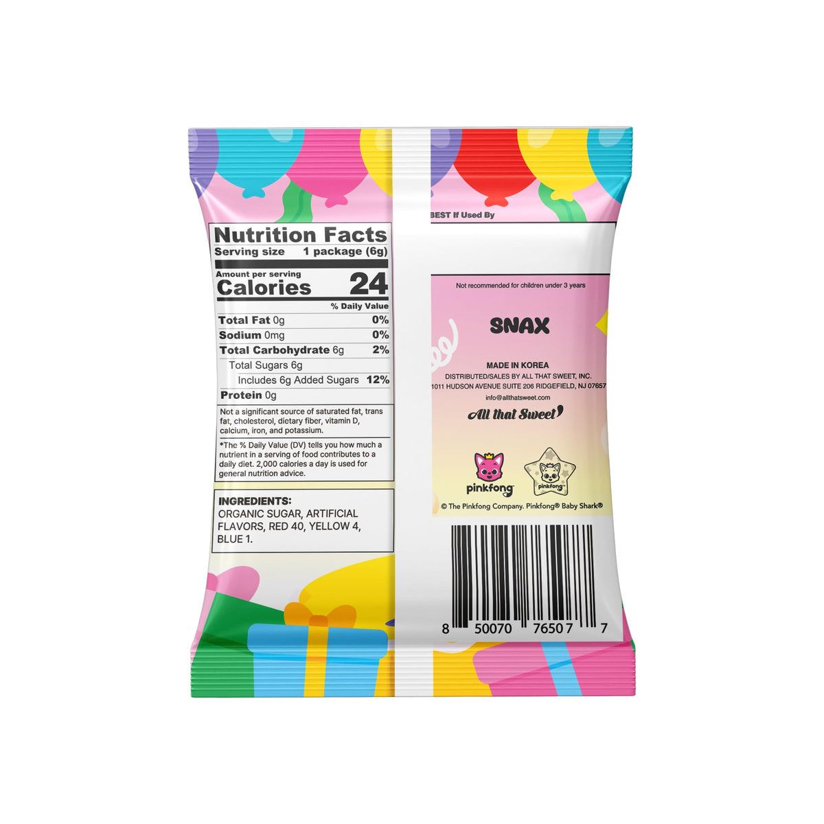 Cotton Lolly Baby Shark Rainbow Cotton Candy 0.21oz 10 Packs