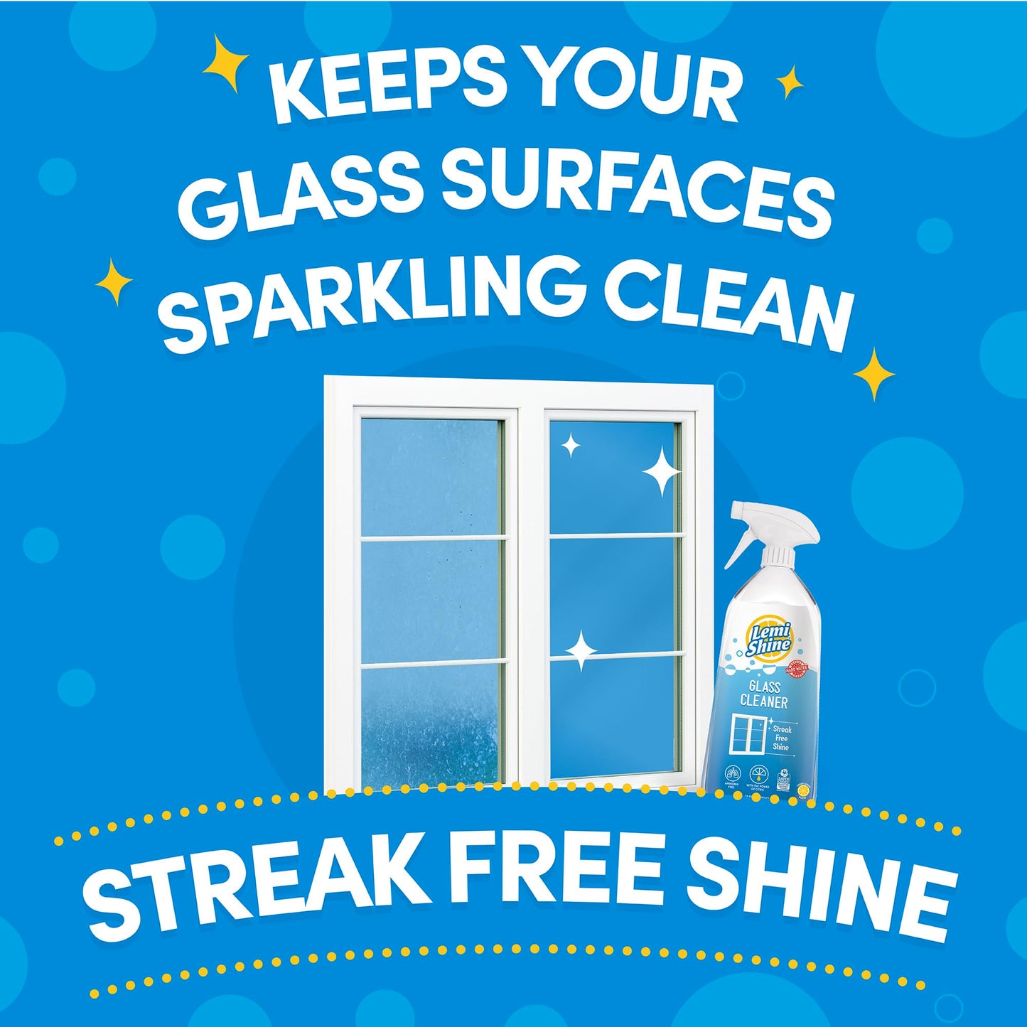 Lemi Shine Glass & Surface Cleaner - Multi-Surface Glass Cleaner Spray with Powerful Citric Acid, Cleans Smudges and Streaks From Windows, Glass