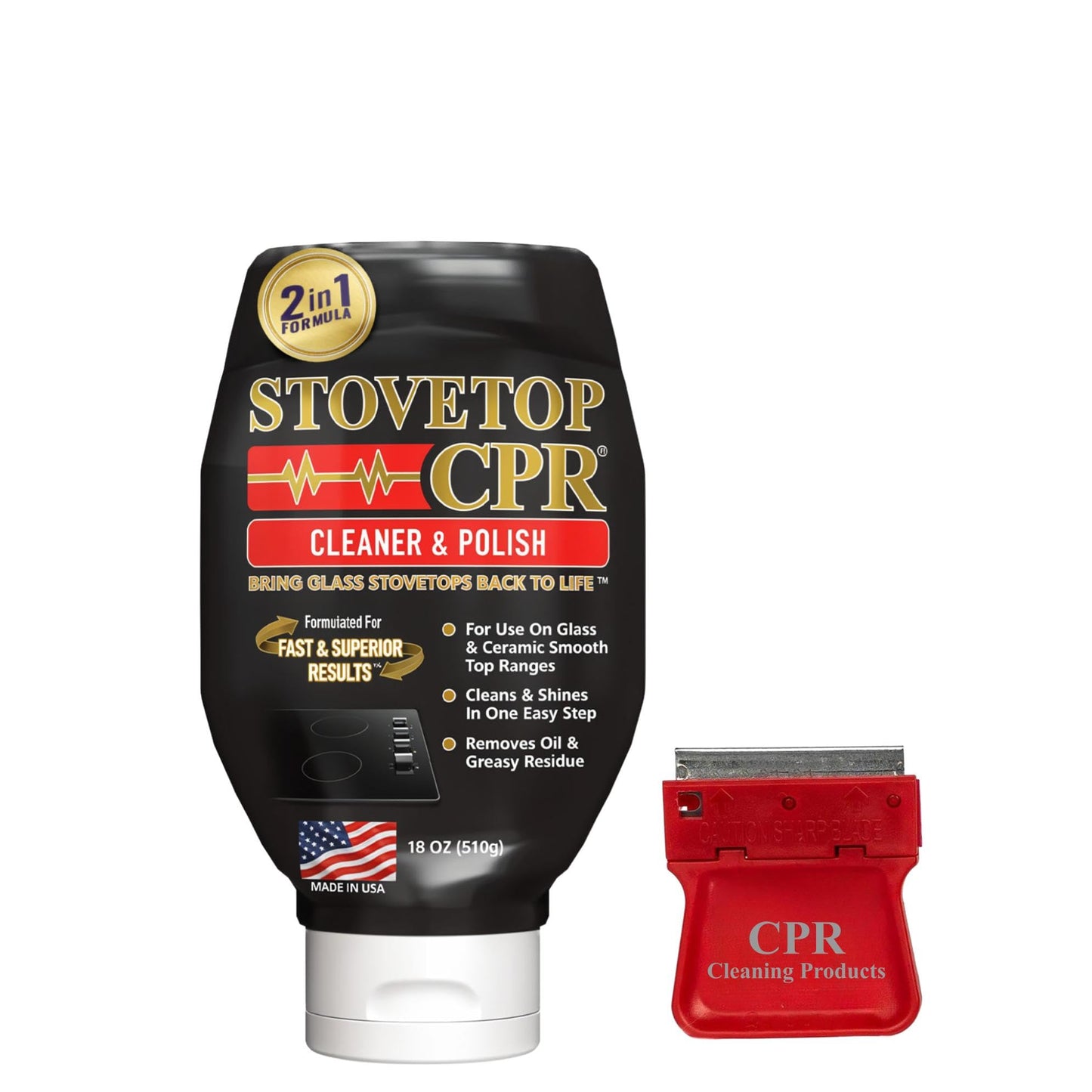 Stovetop CPR 2-in-1 Glass Stovetop Cleaner and Glass Polish (18oz) - Ceramic Top Stove Cleaner, Oven Top, Cooktop, Electric Stove Ceramic
