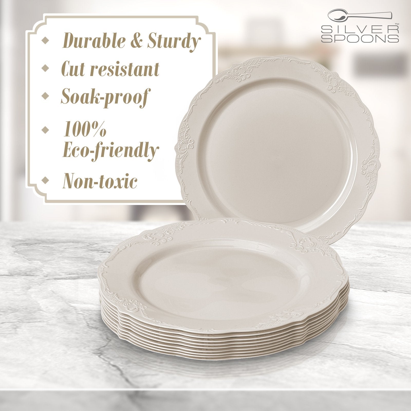DISPOSABLE DINNERWARE SET, 20 Cake Plates (Vintage - Cream, 9")