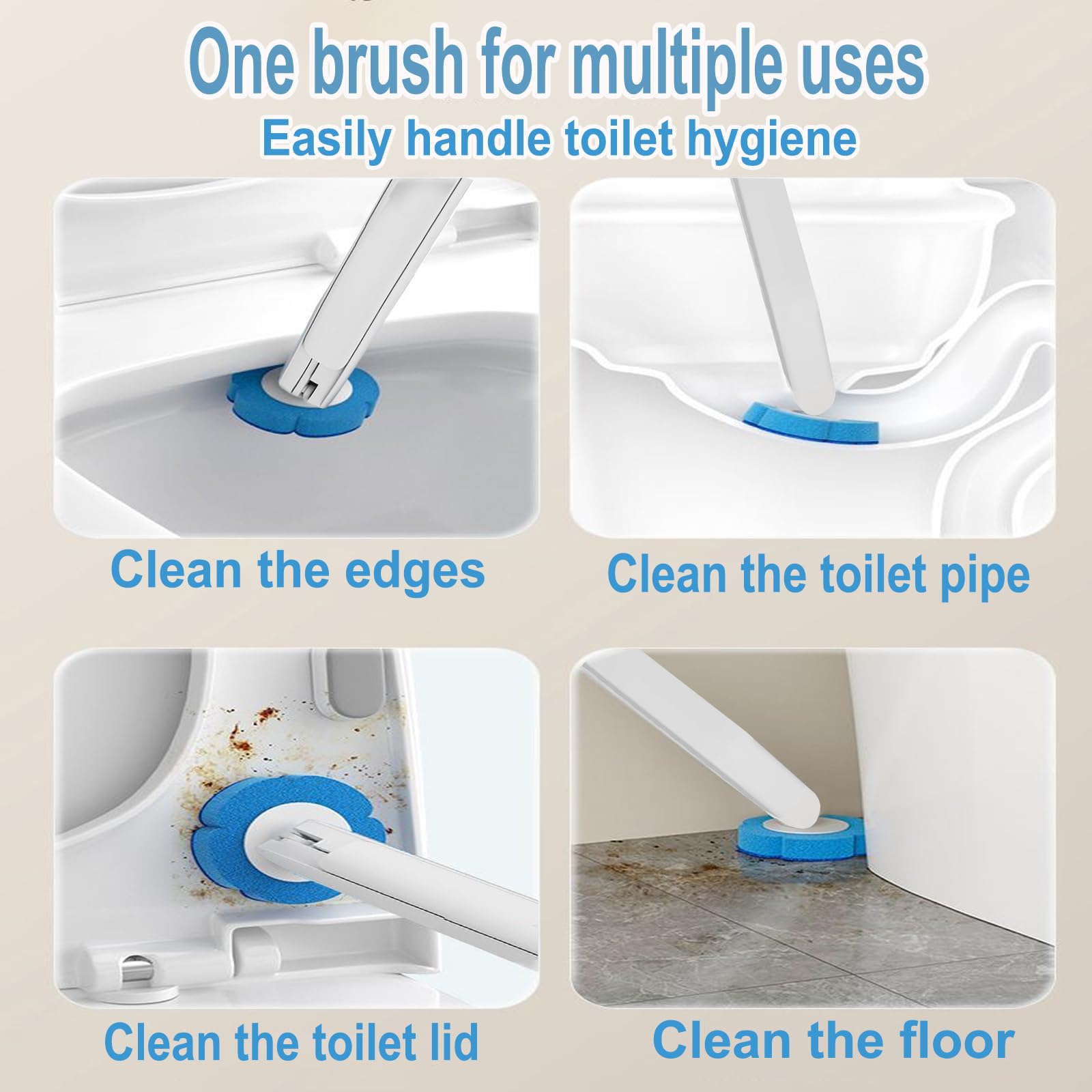 Ucaimao 2 Pack Disposable Toilet Brush and Holder Set,Extended Handle with 48 Cleaner Refills Toilet Brush for Toilet Bowl Cleaners,Bathroom Cleaning
