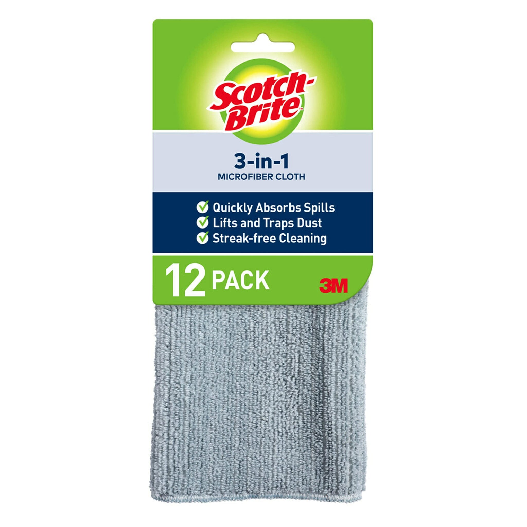 Scotch-Brite 3-in-1 Microfiber Kitchen Cloth, Streak-Free Cleaning, Pack of 12